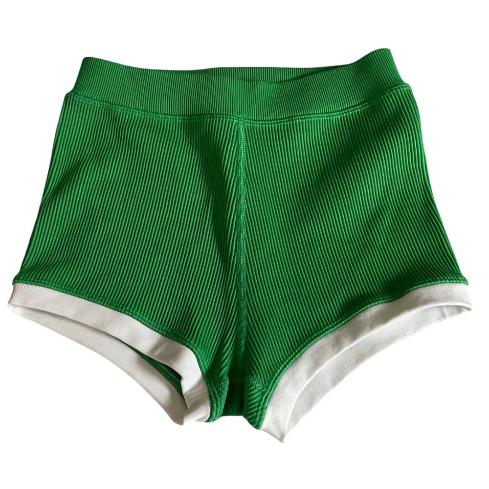 Offline by Aerie Real Me Ribbed Boy Shorts super shortie Green White  XS